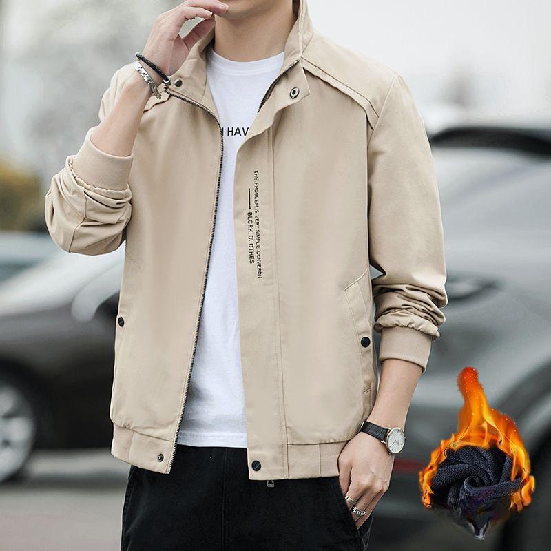 

Stand Collar Jacket Men s Autumn and Winter Trendy Embroidered Loose Velvet Workwear Casual High-end Blue Men s Jacket 4XL