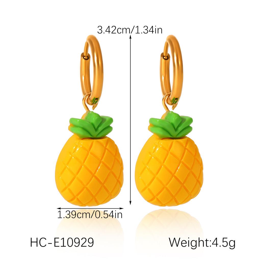 Hoop earrings, niche fruit drop earrings, pineapple orange, titanium steel ear jewelry, versatile and unique earrings
