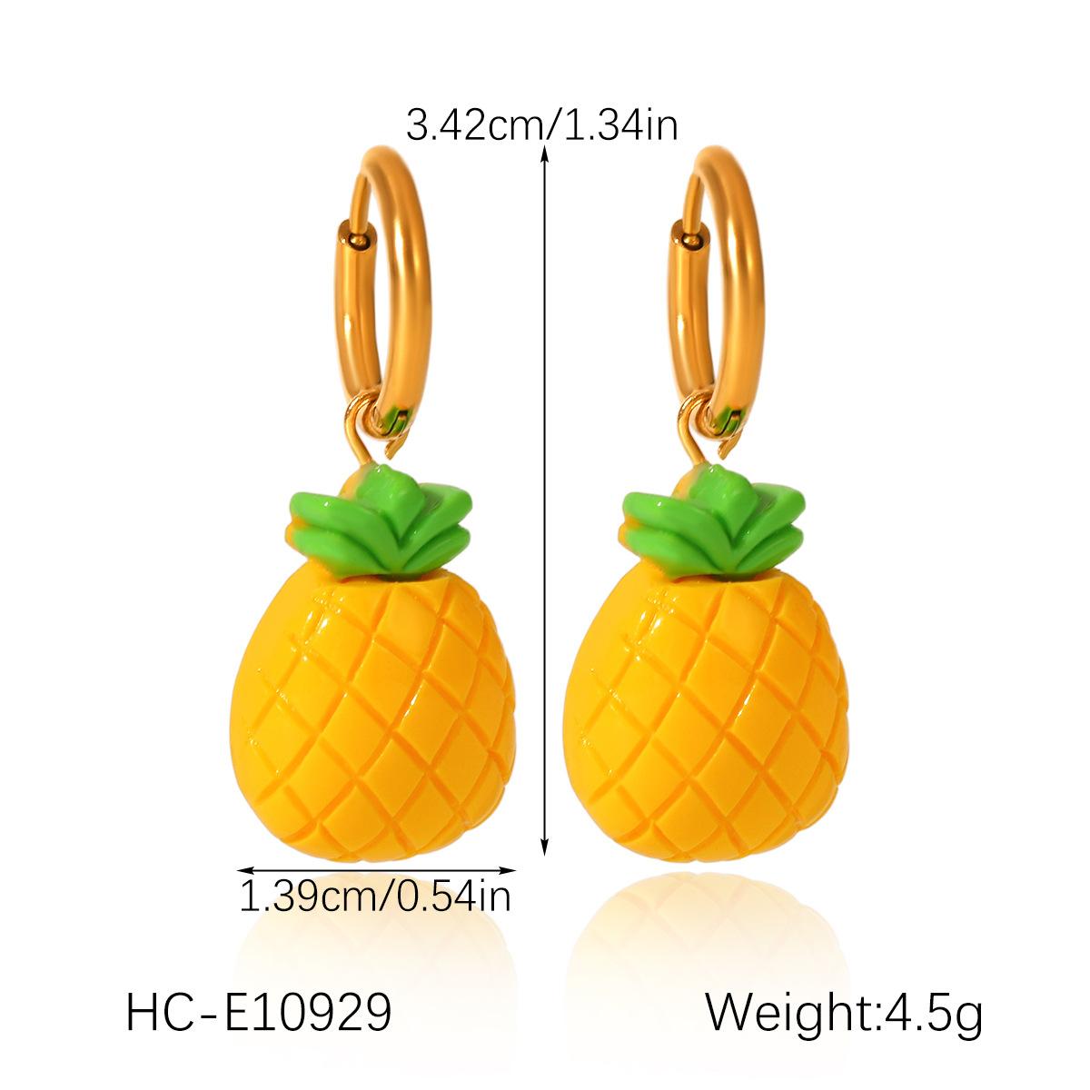 

Hoop earrings, niche fruit drop earrings, pineapple orange, titanium steel ear jewelry, versatile and unique earrings