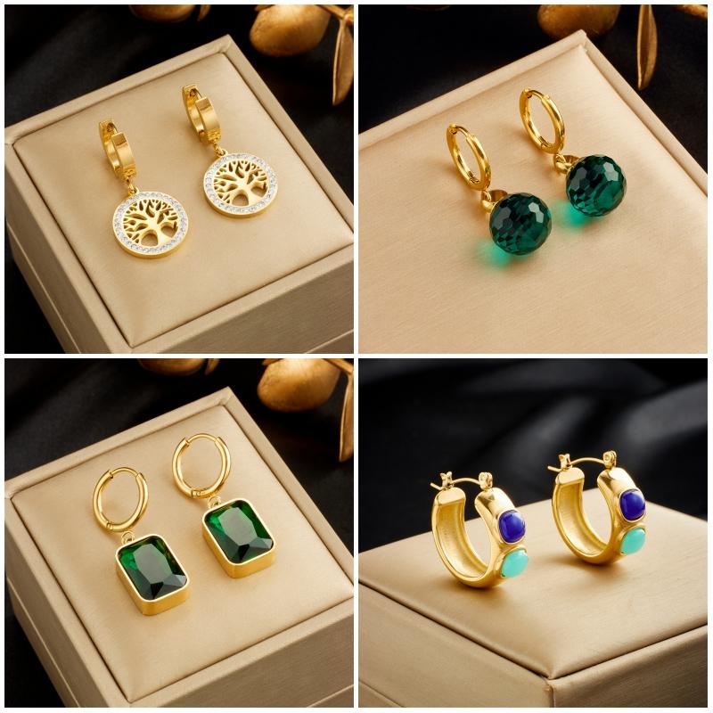 Stainless Steel Geometric Luxury Crystal Earrings For Women Girl New Waterproof Earrings Ear Jewelry Gift