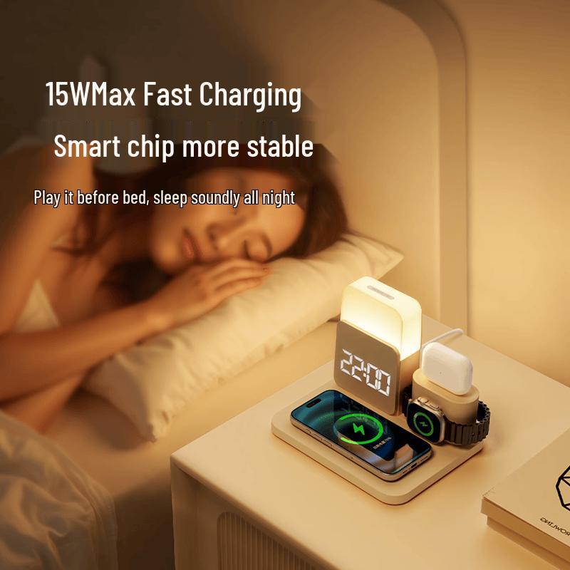 EZVALO Multifunctional Bluetooth Speaker with Wireless Charger, Clock & Night Light (CN version)