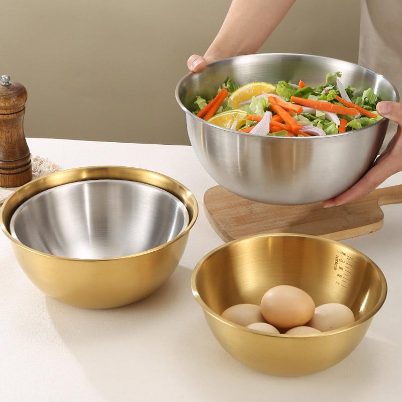 Stainless Steel Salad Basin Mixing Bowl Household and Scale Cooking Kitchen Knead Dough Cooking Baking Cream Style Tableware