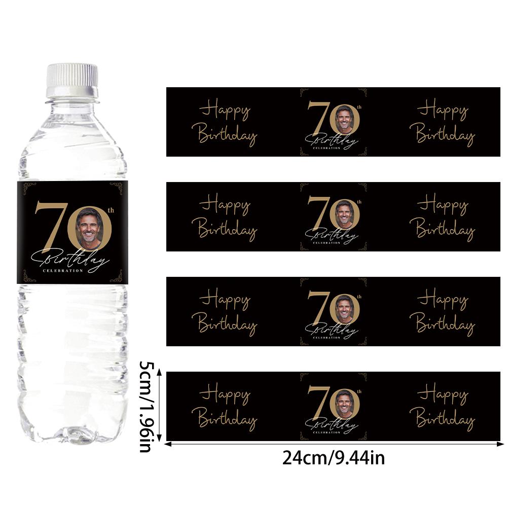 30pcs Custom 30 40 50 60 70th Birthday Party Bottle Sticker with Personalised Face Photo for Adult Birthday Party Decorations