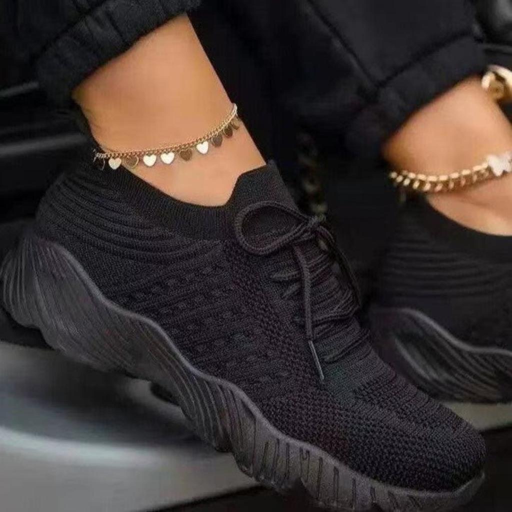 Sports Shoes, Thick Soled Shoes, Lace Up Shoes, Fly Woven Shoes, Women's Shoes, Mesh Shoes, Comfortable, Casual Shoes, Breathable Shoes