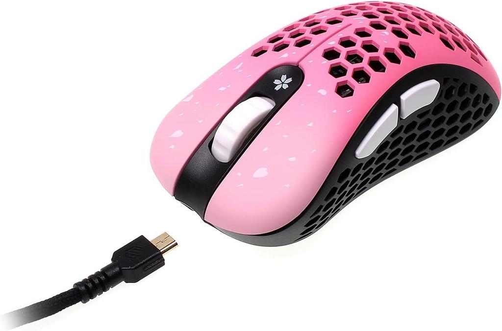 Skoll Mini ACE Sakura 50g Honeycomb Design Ergonomic Wired Gaming Mouse with 3389 PTFE and Detachable Cable SK-S Ultra-Lightweight Sensor, Skates,