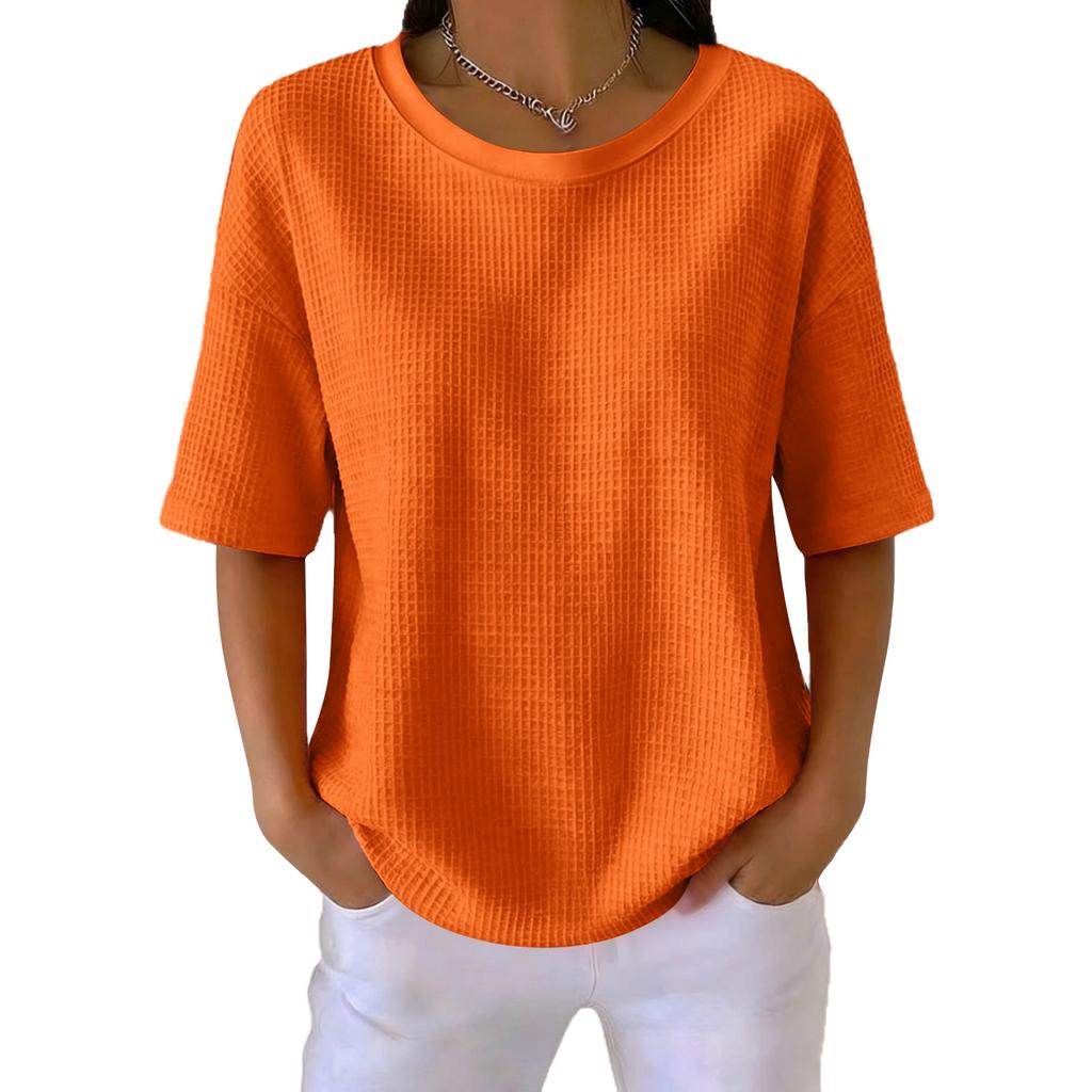 Women's New Summer Color Knit Round Neck Short Sleeve Top