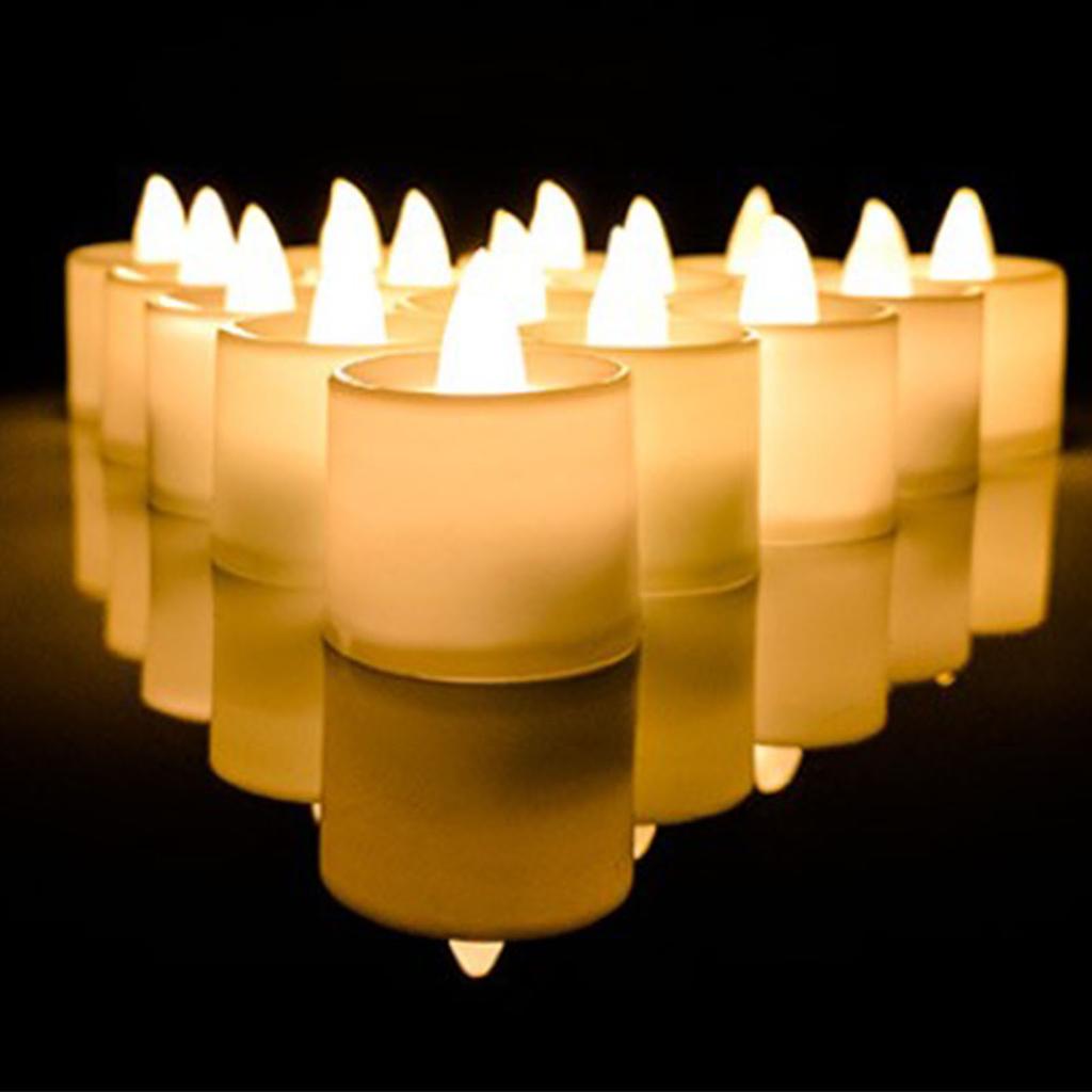 24pcs Flameless Tea Lights Candles Warm White Light Battery Operated LED Candles for Room Wedding Decor White