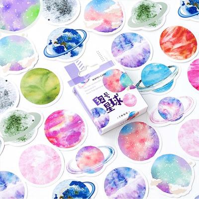 45 pezzi Set di adesivi colorati per pianeti da 44 mm Mini adesivi per diario, album, decorazione, spazio, stelle celesti