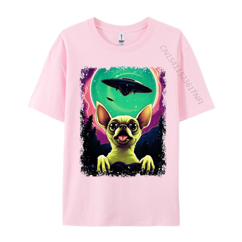 100 Cotton Fabric Men Chihuahua Puppy Surprised Ufo Flying Saucer T Shirt Casual Tops Shirt 2024 Newest Tops Shirt