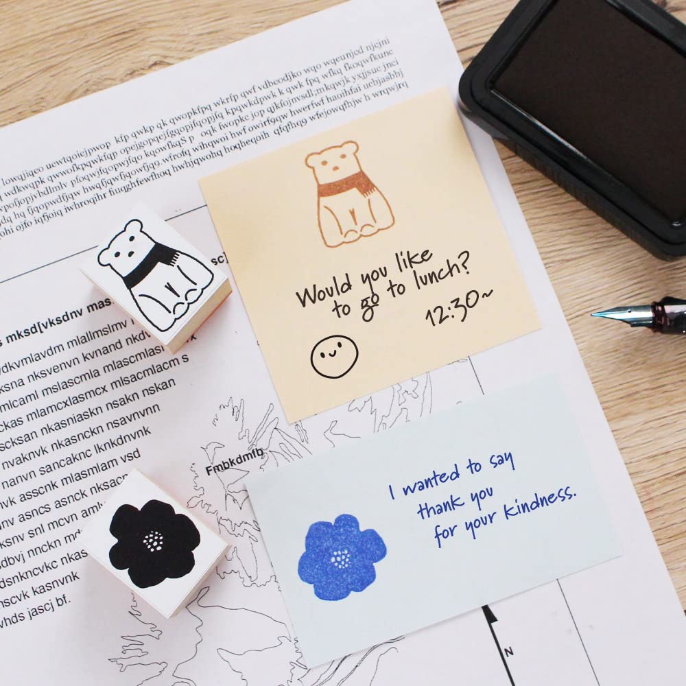 Cute Wooden Rubber Stamp Set with Nordic and House Perfect for Bridal and Made In Japan Designs, Owl, Leaf, Fish, Bird, Designs. Cards, Postcards,