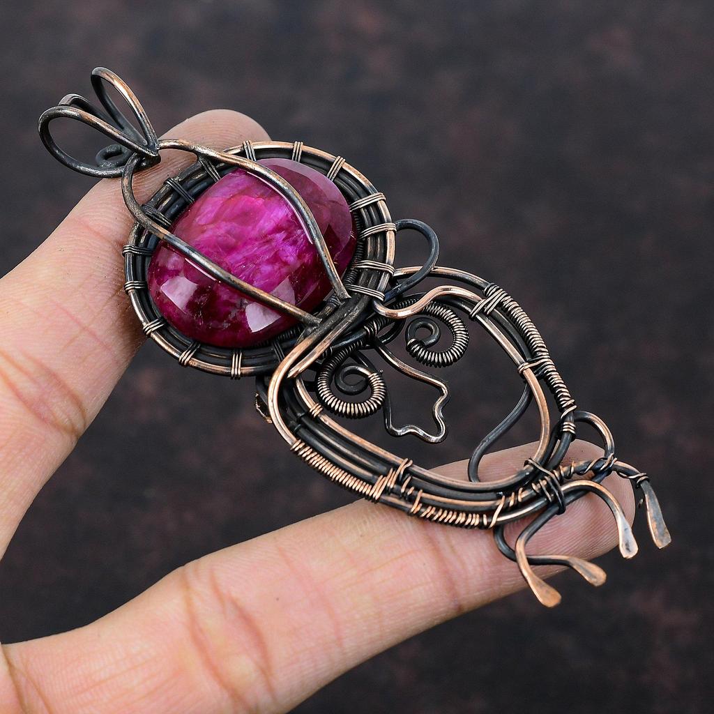Faceted Kashmir Ruby Pendant Copper Wire Wrapped Pendant Copper Jewelry Handmade Pendant Wire Wrap Jewelry Gemstone Pendant Anniversary Gift