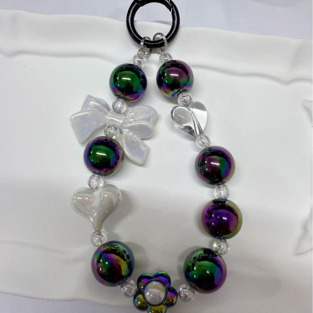 Color Plated Color Flower Beaded Mobile Phone Chain Creative Bow Car Keychain Earphone Bag