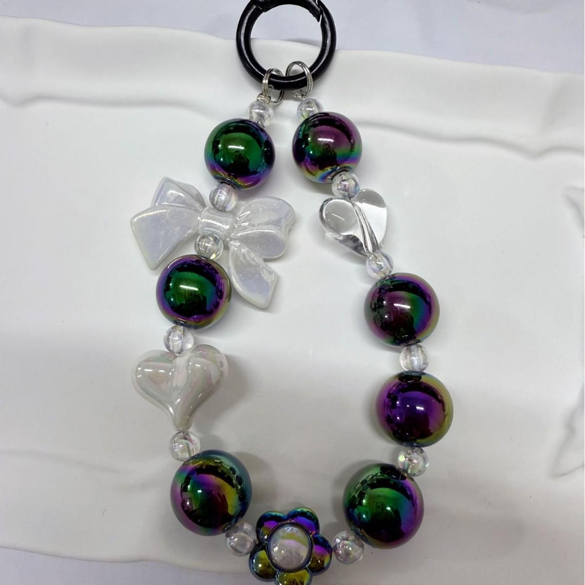 

Color Plated Color Flower Beaded Mobile Phone Chain Creative Bow Car Keychain Earphone Bag