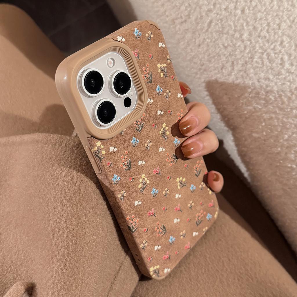 Weiches Leder Kleine Blumenmuster für iPhone 16, Apple 15 Handyhülle, 17promax Retro, Herbst/Winter 13 Kunst