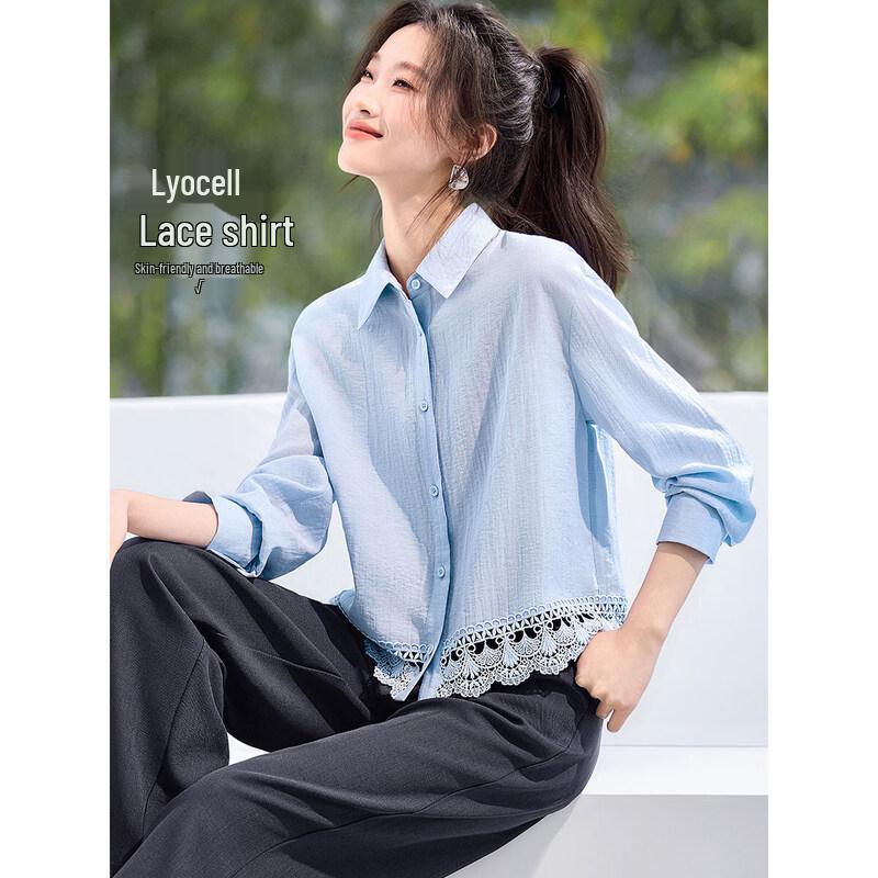 Mohanyimei Women s Lyocell Lace Patchwork Blouse 2XL