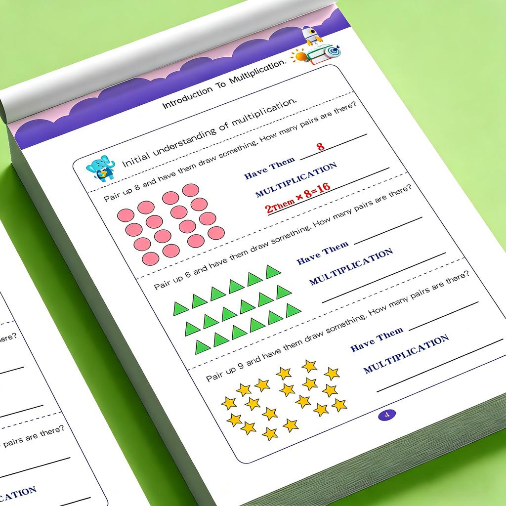 Preschool Multiplication Introduction Workbook, 32 Pages Kids First Math Activity Book, Early Arithmetic Learning Tool