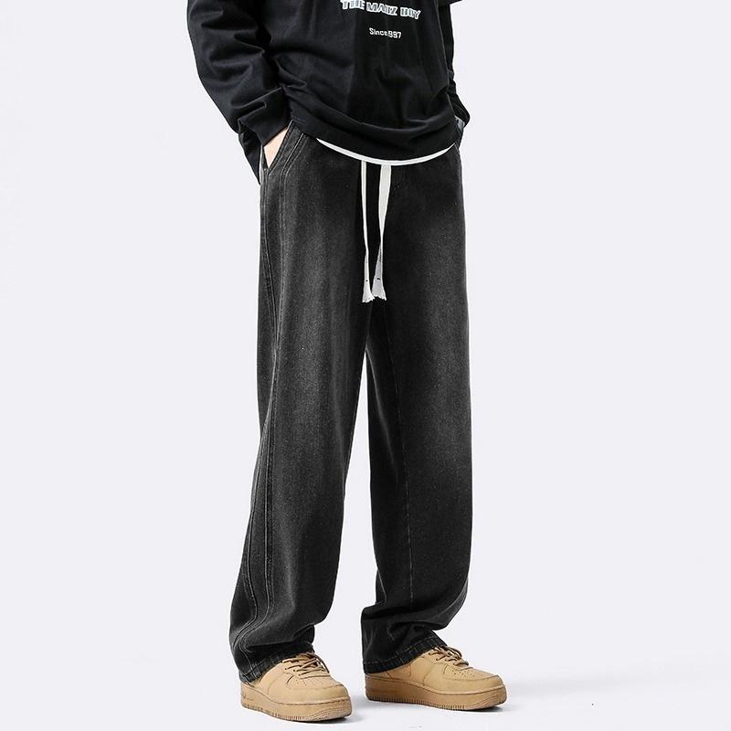 Retro straight jeans men's spring and summer thin loose casual wide-leg trousers American trendy brand boys high street pants