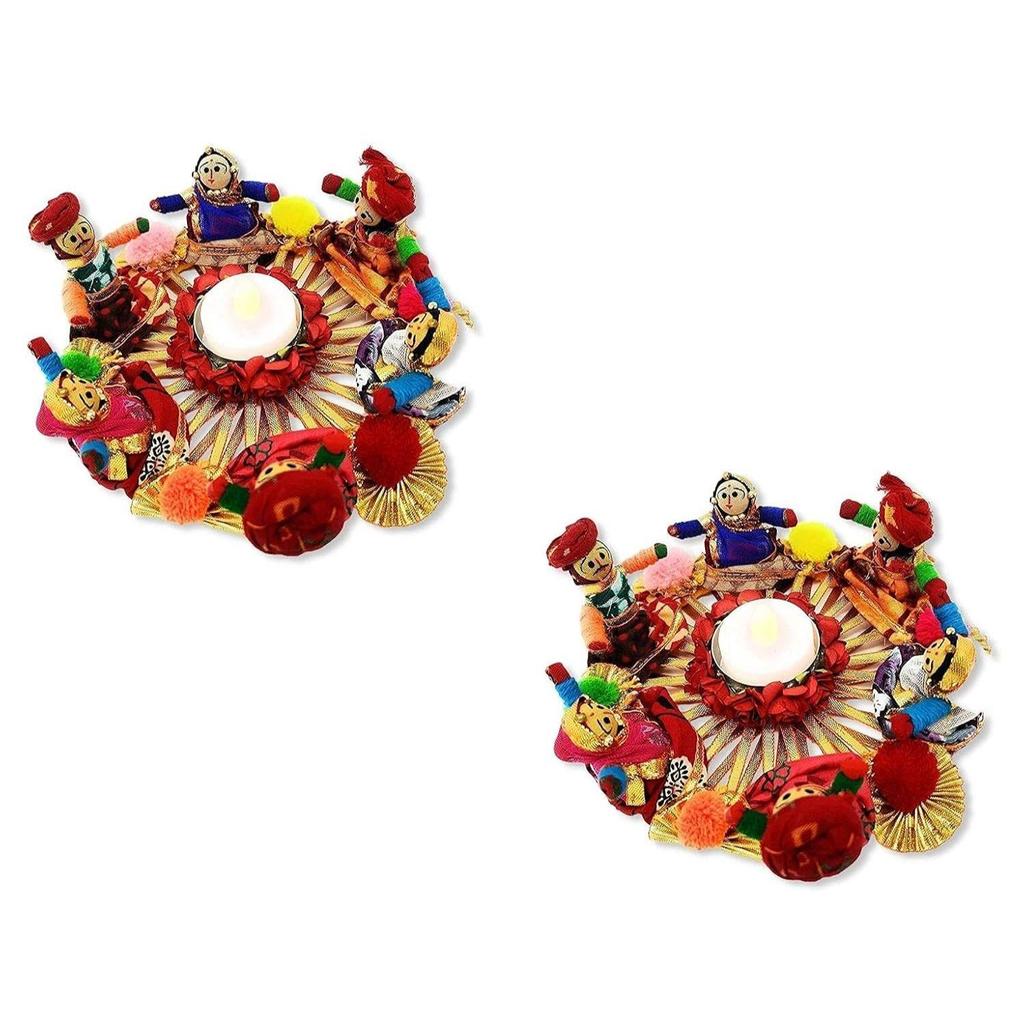 Handmade Recycled Material Rajasthani Raja Rani Puppet/Dolls Diyas Tealight/Diya/Diwali Diya/Idol Diyas Holders Gift for Diwali, Home Decor(Pack of 2)