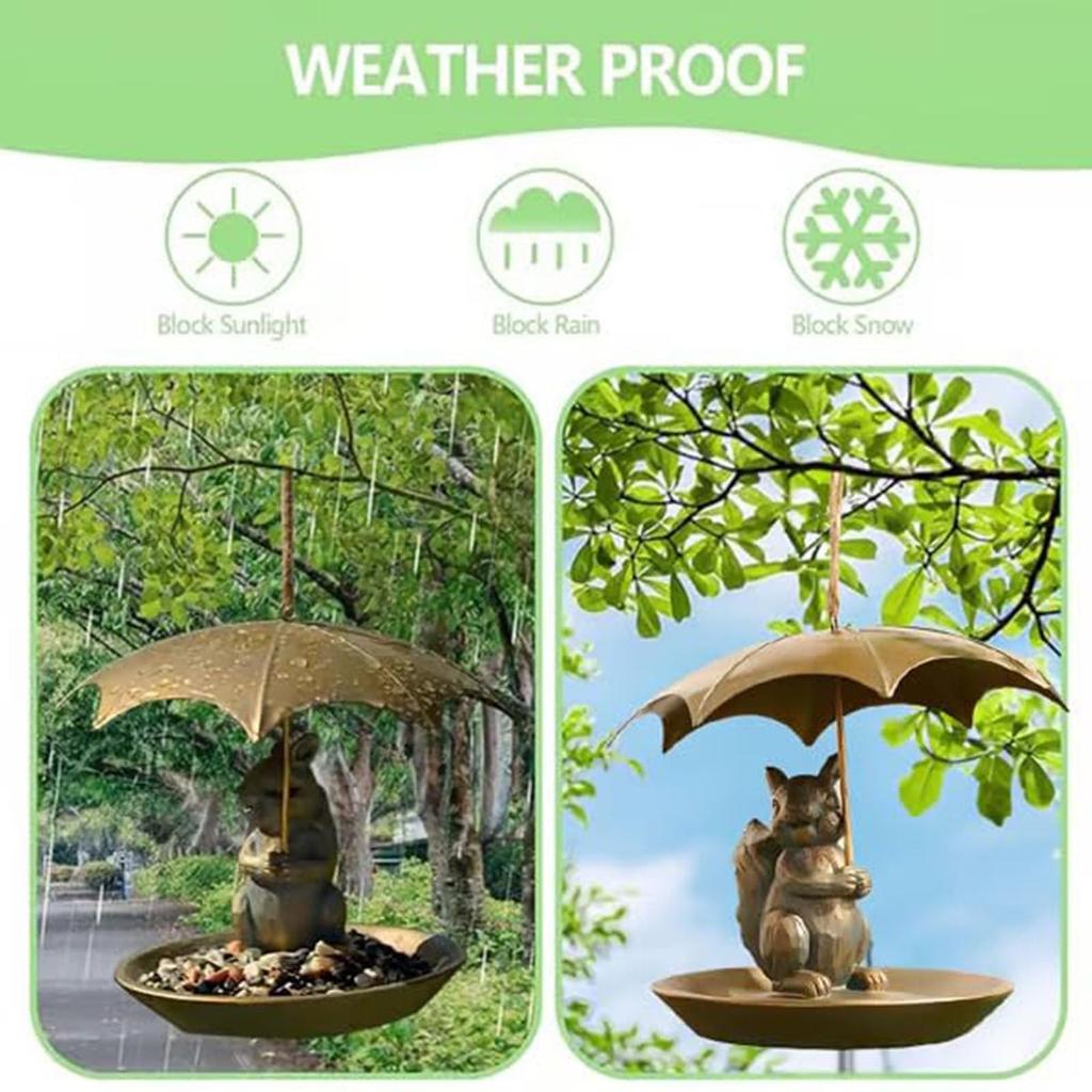 Ekorrfuglemater med paraply Søt ekorn som holder paraply design Fuglemater - for Hage Gårdsdekor, For Fugleelskere Menn Kvinner Gaver