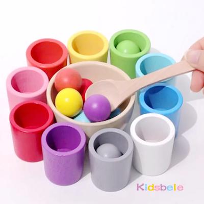 Kids Wooden 10 Rainbow Balls Cups Matching Game Montessori Multicolor Hand-Eye Coordination Training Sensory Toys Christmas Gift