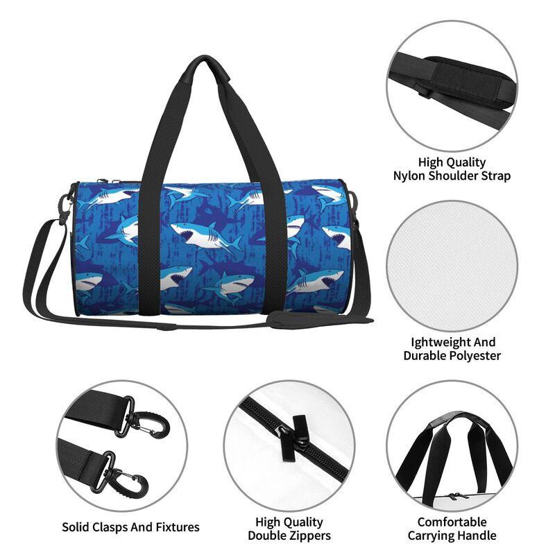 Cartoon Sharks Print Travel Duffel Bag Lightweight Sport Gym Yoga Bag Portable Waterproof Luggage Bags Gift for Women Men