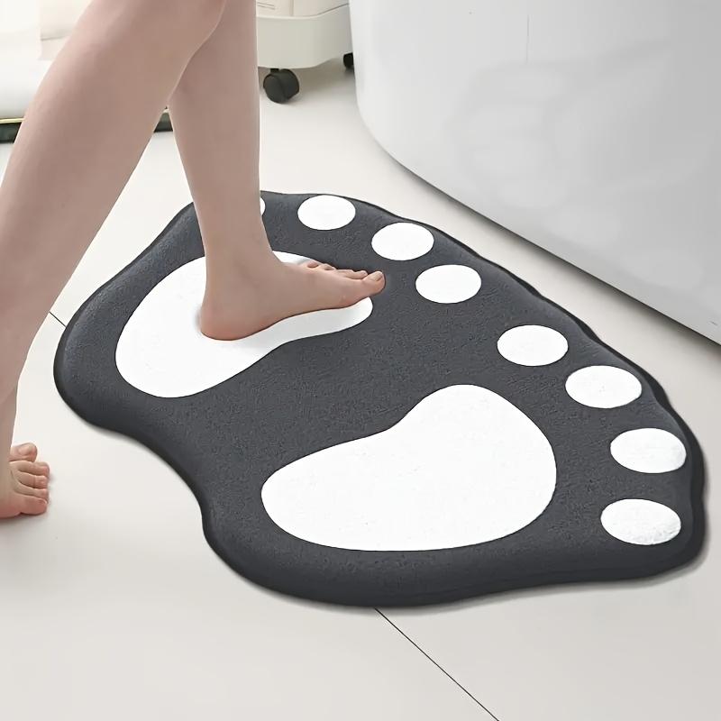 Non-Slip Flannel Bath Mat with Paw Print Design - Soft, Absorbent Bathroom Mat for Shower, Tub, and Toilet - Black and White Bathroom Mat