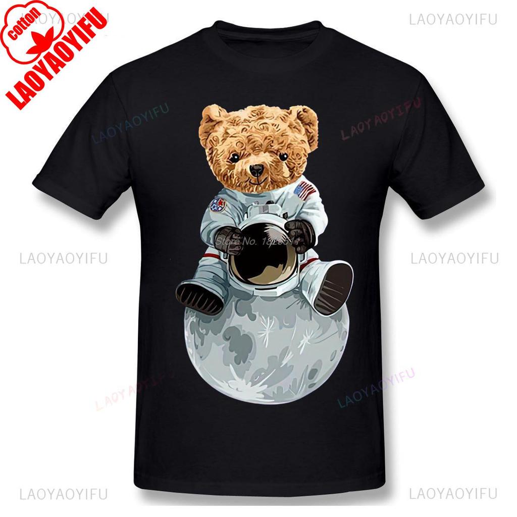 Astronaut Planet Teddy Bear Graphic T Shirts Casual Cotton Tshirt Hip Hop Tees Summer Unisex Tops Unisexs Clothing Ropa Hombre