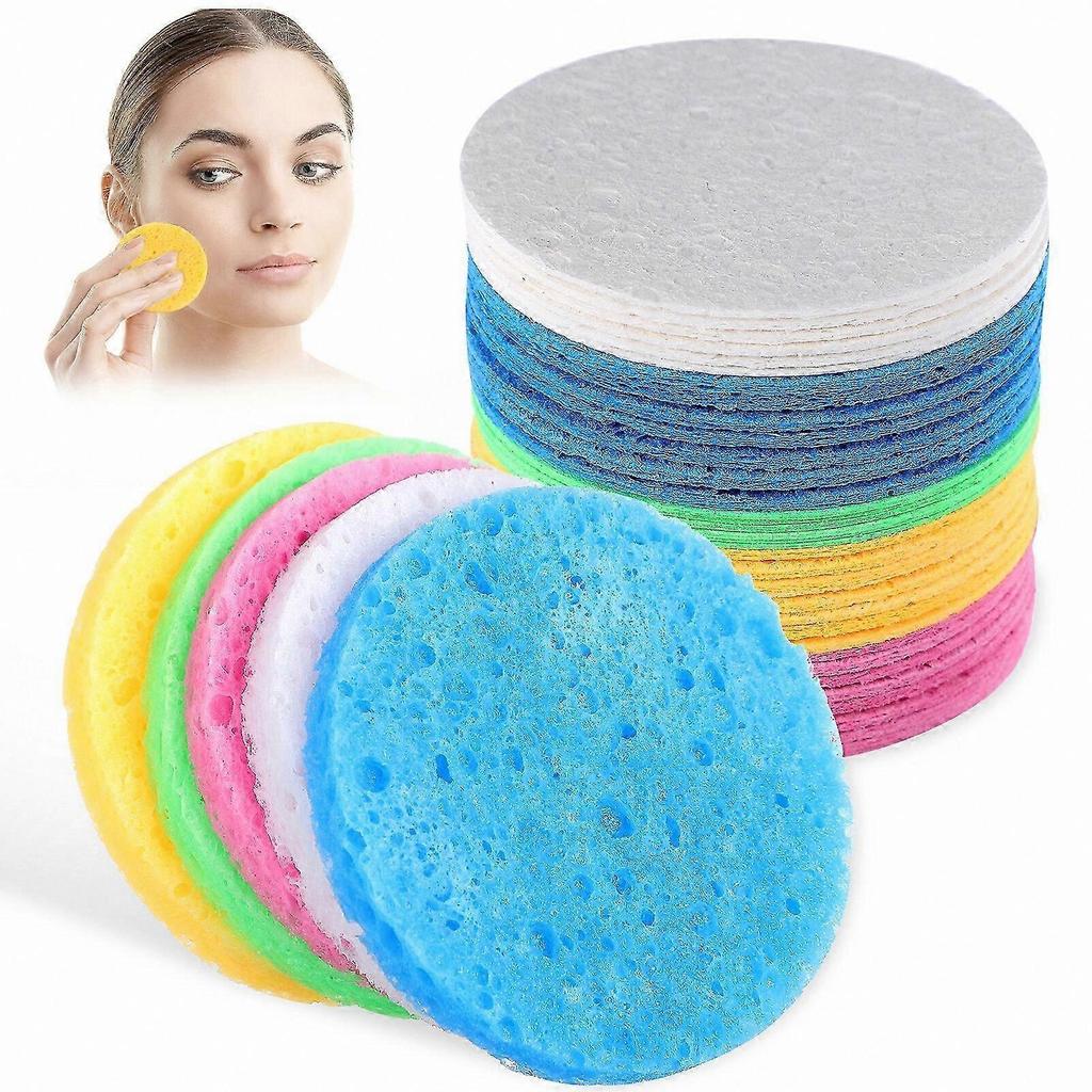 50 uds. Esponjas Faciales Naturales, Almohadillas Portátiles para Limpieza y Desmaquillaje