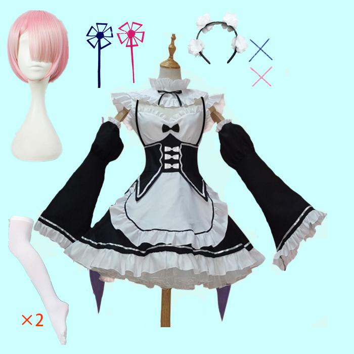 In Stock  Re:zero Kara Hajimeru Isekai Seikatsu Rem Ram Maid Cosplay Costumes  Kawaii  Dresses   Maid