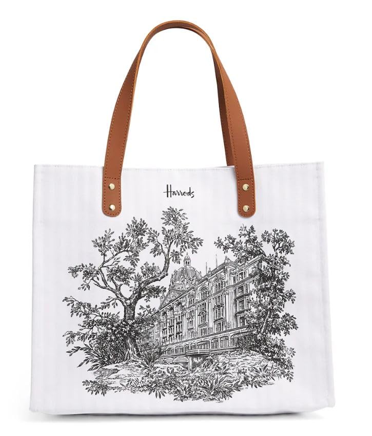 Хлопковая сумка-тоут Harrods в монохромном дизайне, Сумка для покупок, Сумка через плечо, Канвасная сумка [Б/у]