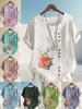 Women's Fashion Floral Alphabet Print Round Neck Short Sleeve T-shirt Casual Cotton Linen Graphic Shirt Leisure Loose Summer Blouse Tops