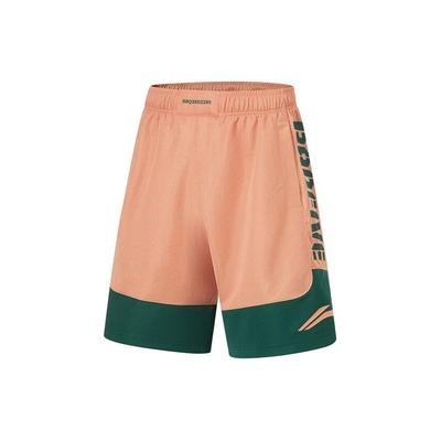 Li Ning Badfive Color Block Quick Dry Breathable Mid Length Basketball Shorts Men Shorts Sunset-Orange Spruce-Green AAPT067-3