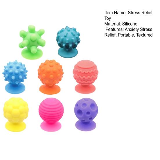 Silicone Sensory Ball with Suction Cup Base Anxiety Stress Relief Sensory Stone Portable Travel Mini Textured Worry Stone Fidget Toy