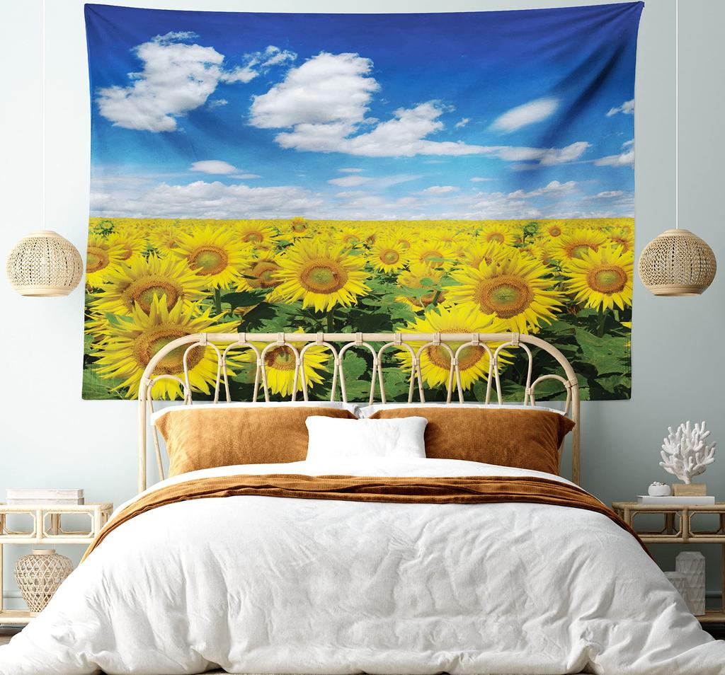 Gul Blommande solros Vackert landskap Mönster Gobeläng Hem Sovrum Vardagsrum Sovsal Väggdekoration Gobeläng