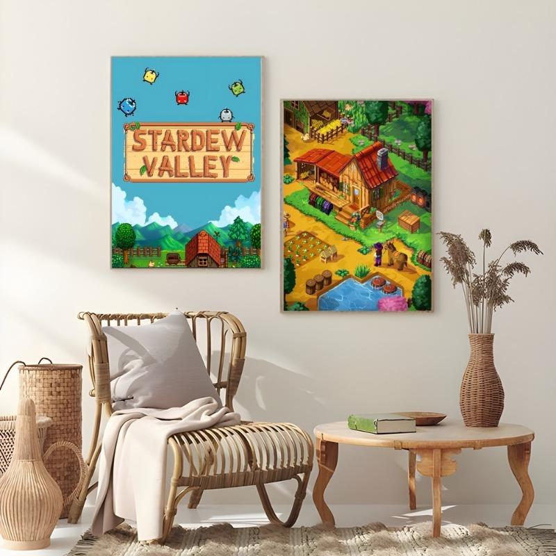 Game S-Stardew Valley Classic Pixel Poster Sticky Wall Art Printing Waterproof Home Living Bed Room Bar Aesthetic Decor