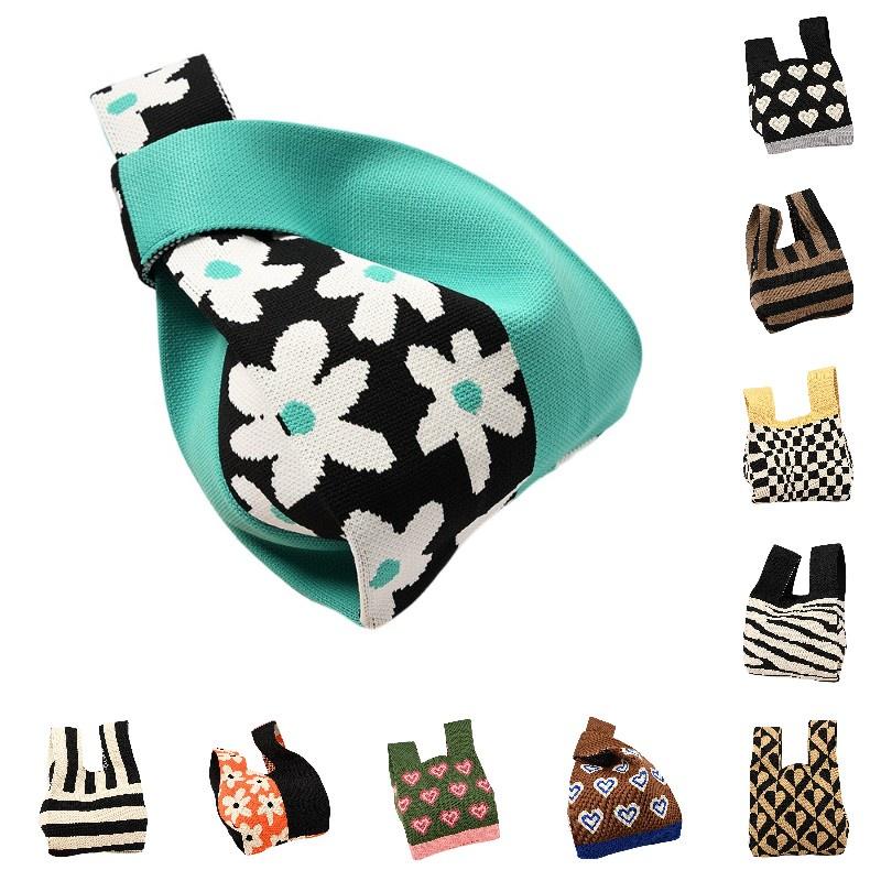 Durable Polyester Fabric Knitted Handheld Bag In 10 Colors For Women