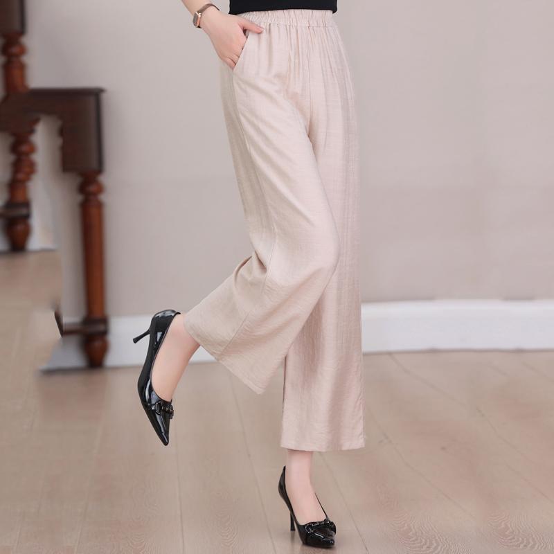 Summer High Waist Wide Leg Pants Women Clothes Casual Elastic Waist Plus Size Black Pants