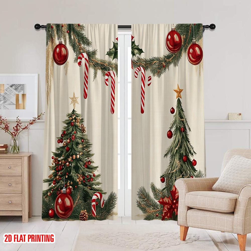 2pcs,2D Plane Printing Curtain Fabric Christmas Decorations Holiday Festive (4) Versatile Durable Polyester (without Rod) Gifts