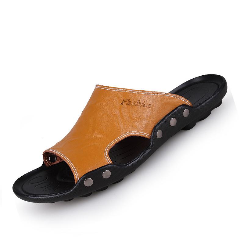 Men s Trendy Cowhide Leather Flip-Flops - Sizes 36-46, Breathable White 46 золотистый