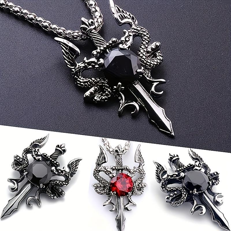 1/2pcs Fashion Gothic Knight Double Dragon Holy Sword Cross Pendant Necklace - Vintage Punk Rock Style-Suitable for Women and Men's Daily Wear-Classic