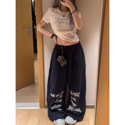 Retro Street Letter Printed Wide Leg Sweatpants Women's New Retro Loose Casual Sweatpants