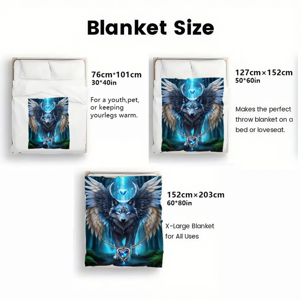 1pc Winged Wolf & Wolf with Glowing Blue Eyes - Northern Lights Night Scene Flannel Blanket - Extra Large Throw for Bed, Sofa, C