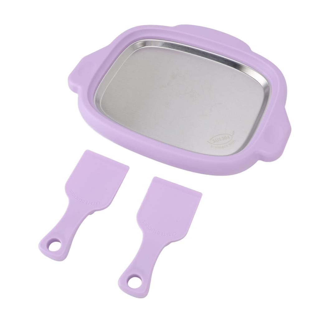 Ice Stir Frying Machine with 2 Shovels 304 Stainless Steel Plate Rolled Ice Cream Maker Fried Yogurt Machine for Home