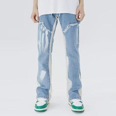 Men's Trendy European & American Washed Ink-Splashed Patchwork Flared Jeans