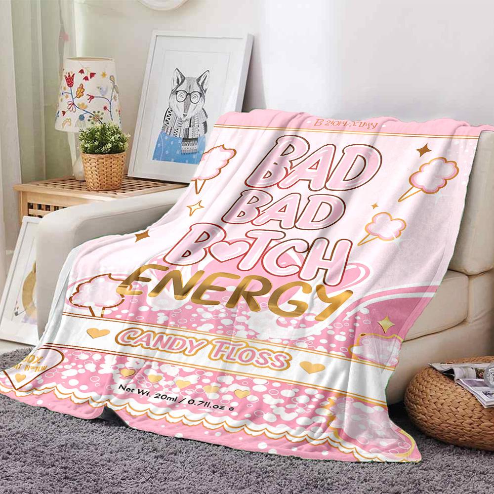 Bad Energy Candy Flannel Blanket Super Soft Warm Cozy Blanket For Sofa Bed Office Travel Allseason Home Decor Gift