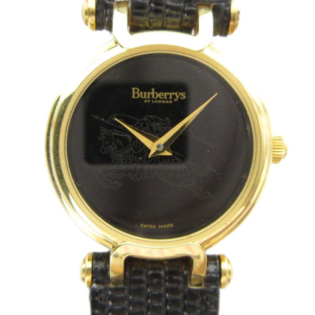 Used Burberrys Watch Quartz Leather Strap Black Dial Gold GY18 /MQ