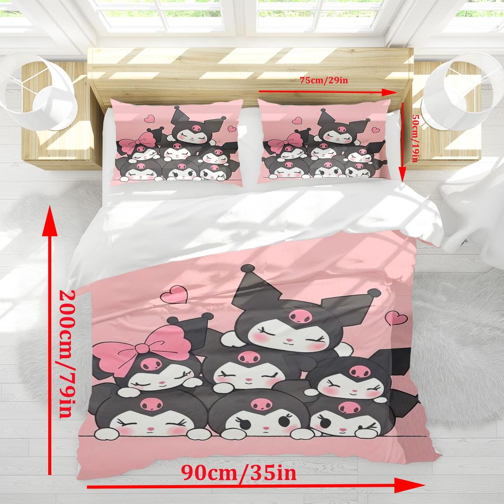 Sanrio Kuromi Comforte Bedroom Printed Cartoon Quilt Cover Bedding Set With Pillowcase Suitable For Children And Adults
