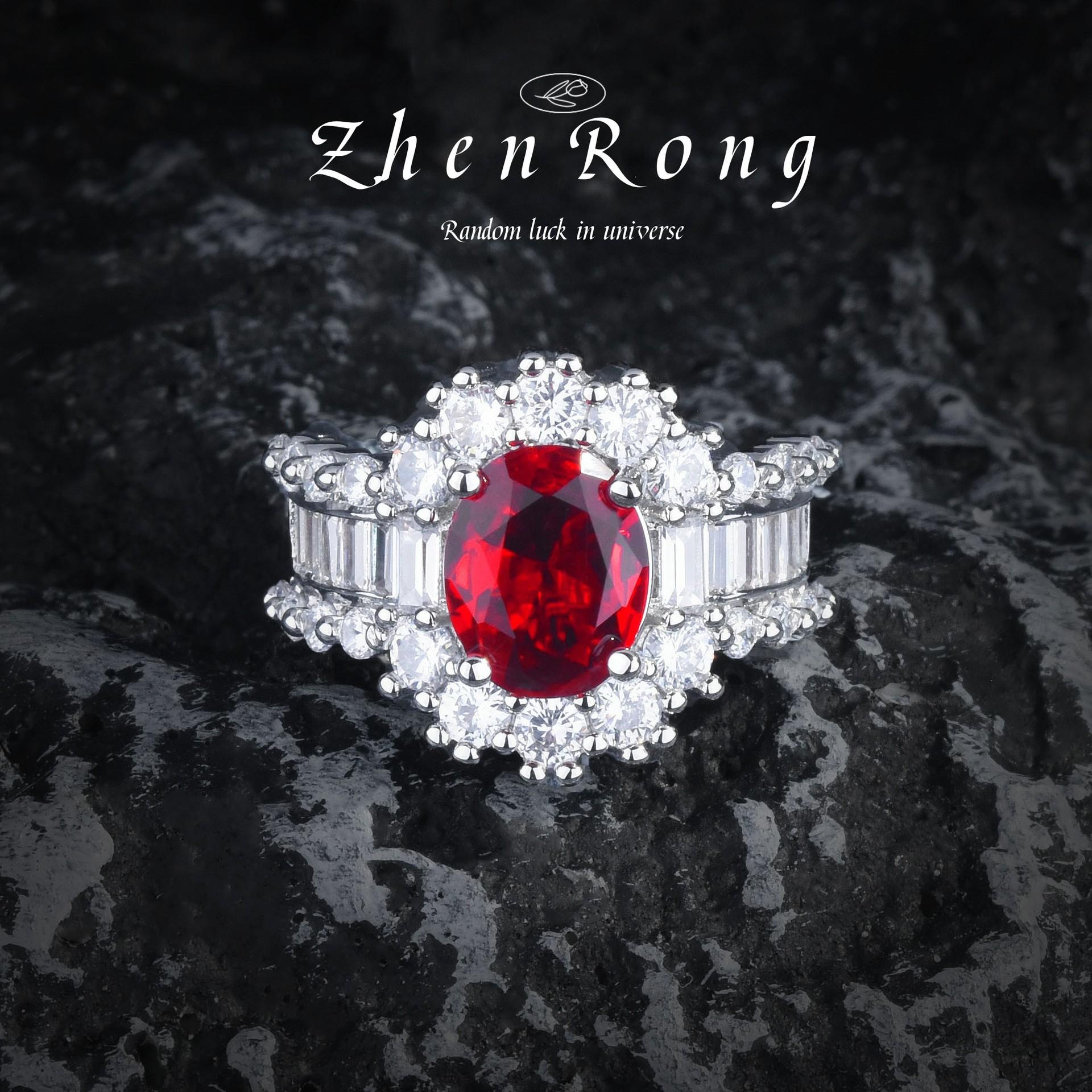 High-End Designer Inlaid Imitation Natural Royal Blue Sapphire Ring Diamond Colored Treasure Ring Women S Ring