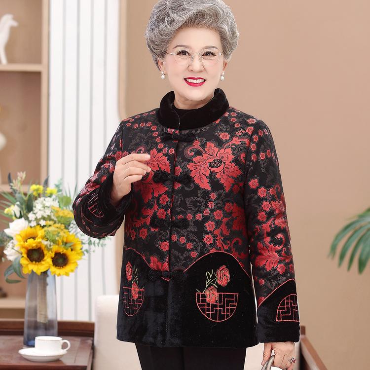 

Зимняя одежда бабушки Плюс бархатное утолщенное хлопковое пальто Мамино пальто Тан Женское пальто для 70-летней леди Хлопковая куртка Одежда для пожилого человека Теплая одежда 4XL