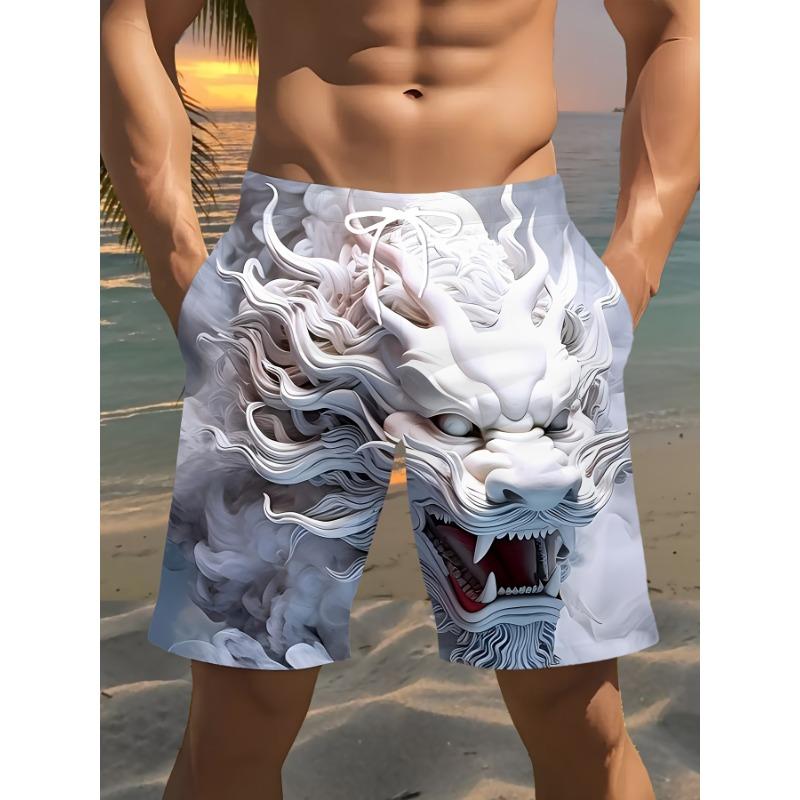 Men s stylish printed beach shorts with 3D dragon pattern print M
